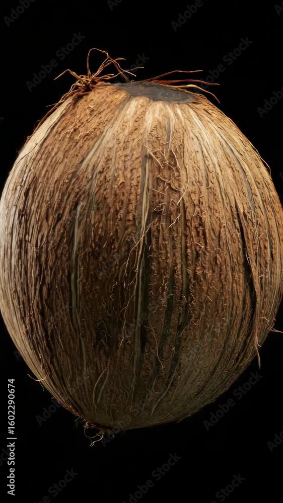 Poster natural coconut shell with textured surface on a dark backdrop.