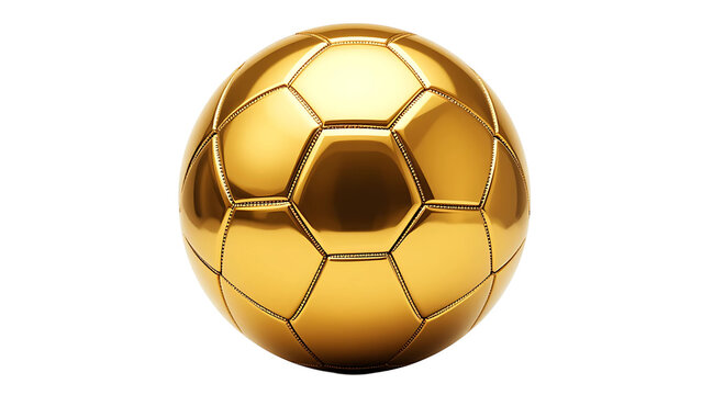 Golden soccer ball isolated on white background for sports and luxury concepts and design element on transparent background