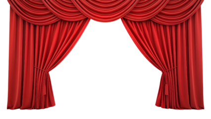 red velvet curtain , red stage curtain isolated on transparent background