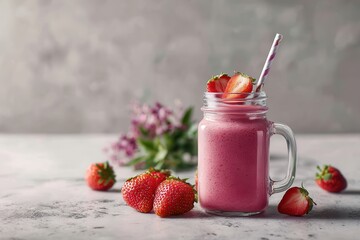 jar mug of smoothie with a straw