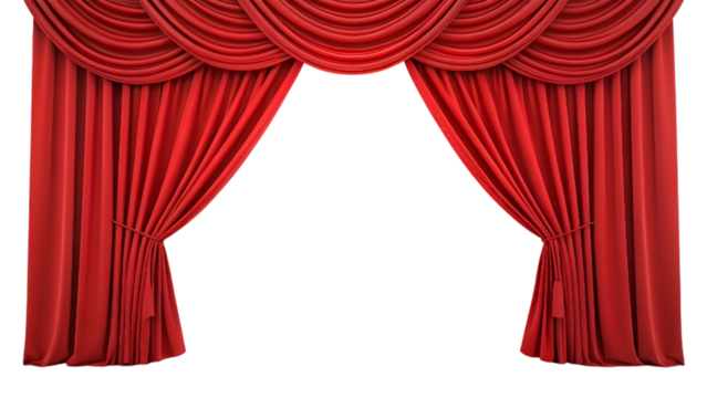 red velvet curtain , red stage curtain isolated on transparent background