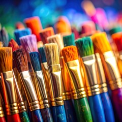 Colorful paintbrushes close-up