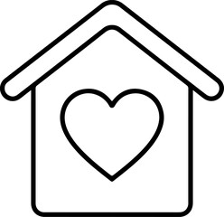 Simple outline of a house with a heart shape cutout on the front
