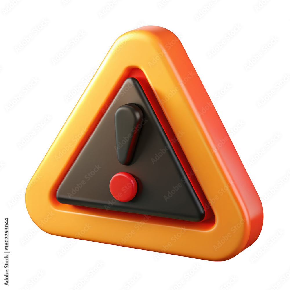 Poster 3d warning sign with exclamation mark isolated on transparent background