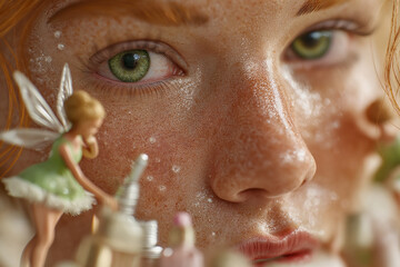 Tiny green fairies caring for skin