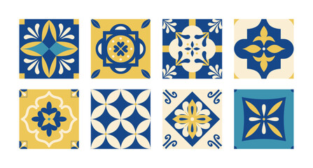 Mediterranean traditional tile pattern. Geometric flowers. Italian, Portuguese, Spanish, Greek, Moroccan mosaic background. Wall and floor interior design. Amalfi coast. Vector.