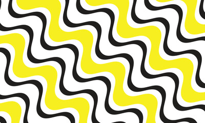 Abstract yellow and black colour diagonal wave line pattern with white background.