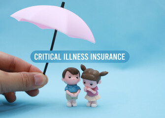 Critical Illness Insurance concept with kids figure and umbrella