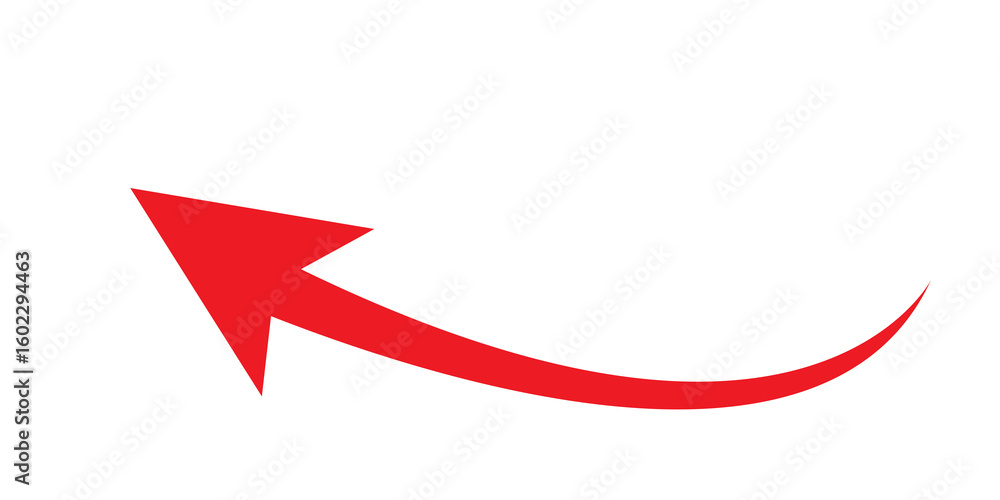 Poster red curved upward arrow icon pointing left