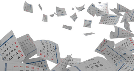 calendar pages flying traveling - 3d rendering