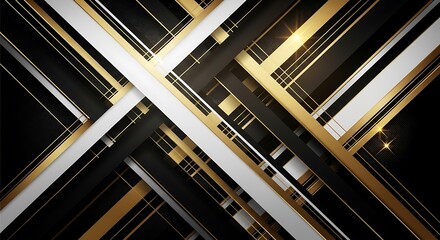 Elegant abstract background with golden lines, black, and white elements, adding a touch of luxury