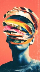 Abstract portrait with torn layered paper head