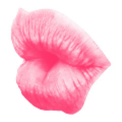 Woman lips halftone collage element. Grunge cut out shape with dotted texture. Trendy Y2K style.