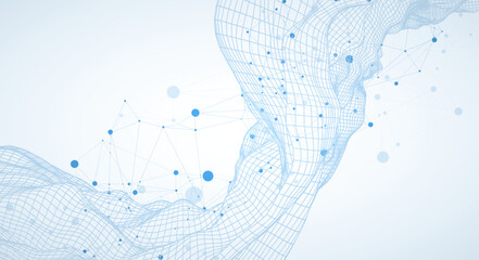 Template for science or technology presentation. Plexus style background with wireframe wave.