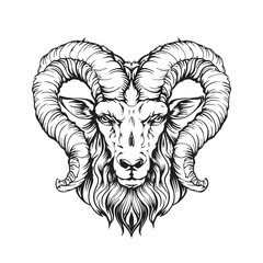 Aries graphic icon. Head ram black sign isolated on white background. Symbol argali. Vector illustration