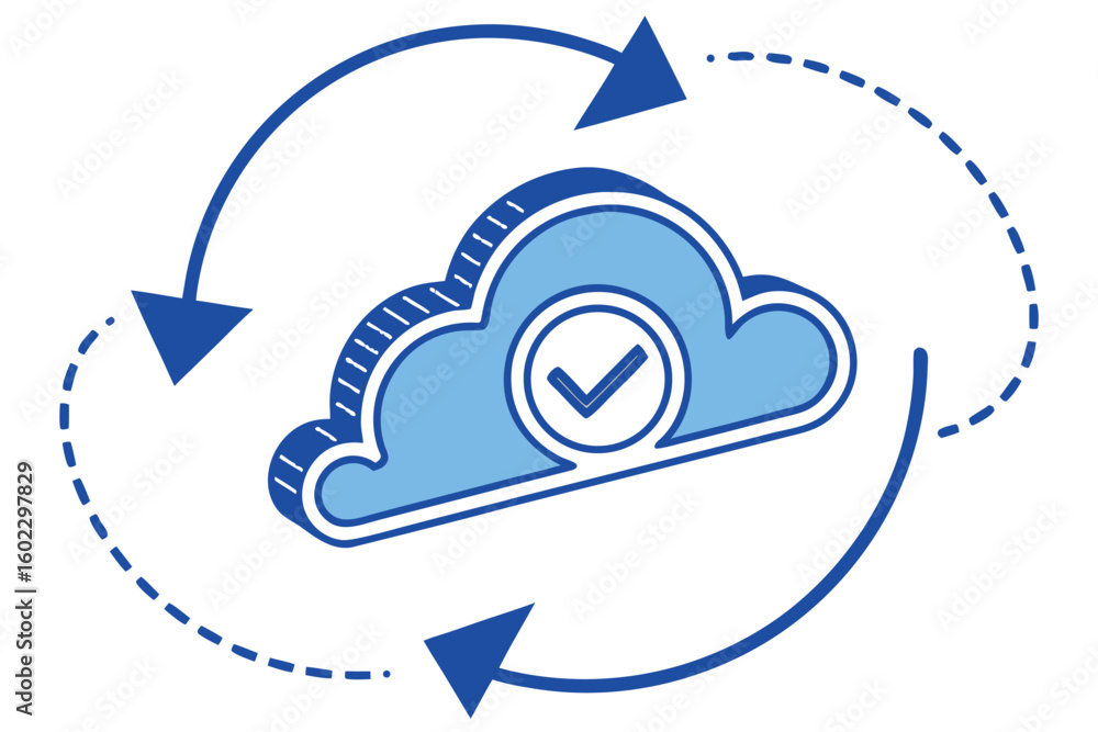 Poster cloud computing concept representing data synchronization and backup processes with circular arrows 