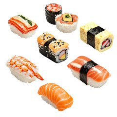 Assorted sushi rolls.  Variety of nigiri and maki