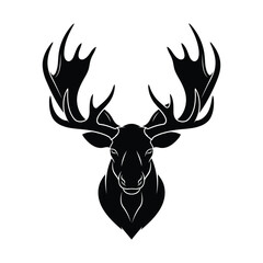 Silhouette illustration of a moose head with large, detailed antlers.