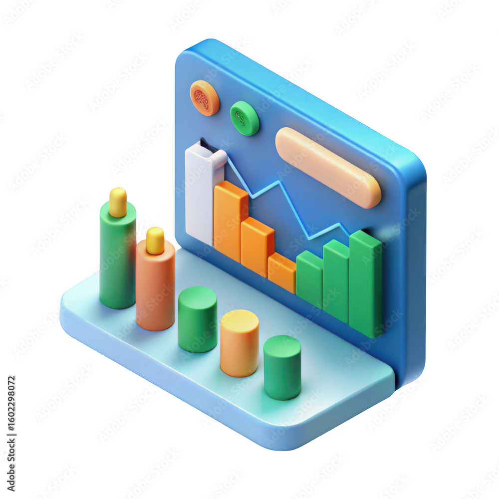 Poster 3d business analytics dashboard with bar charts isolated on transparent background