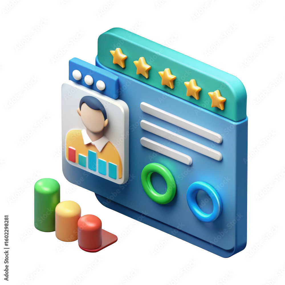 Aufkleber 3d user profile interface with rating stars isolated on transparent background