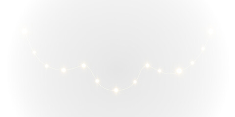 String light bulb hanging in festive night setting. White and black decorative PNG design with glowing lamps. Perfect for party PNG Overlay or transparent Christmas garland use. © Александр Куспляк