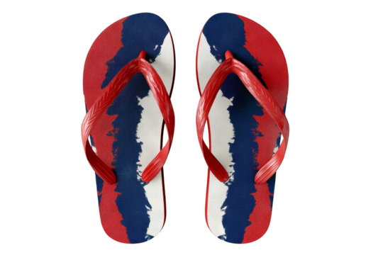 Vibrant summer beach flip‑flops pair isolated on crisp transparent PNG background — high‑resolution footwear cutout perfect for tropical vacation graphics, swimwear branding, and sunny holiday