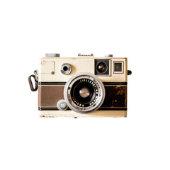 Vintage camera, antique, cream colored, brown stripes
