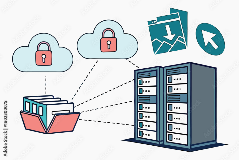 Aufkleber cloud storage security design illustrating data management, file protection, and user interaction wi