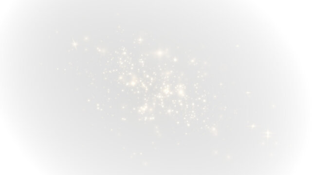 Golden dust sparkles and magic bokeh particles on transparent PNG background.