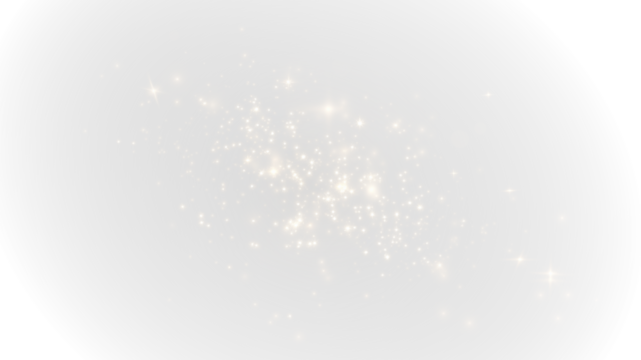 Golden dust sparkles and magic bokeh particles on transparent PNG background.