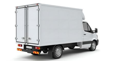 Rear view of a white cargo van with double doors