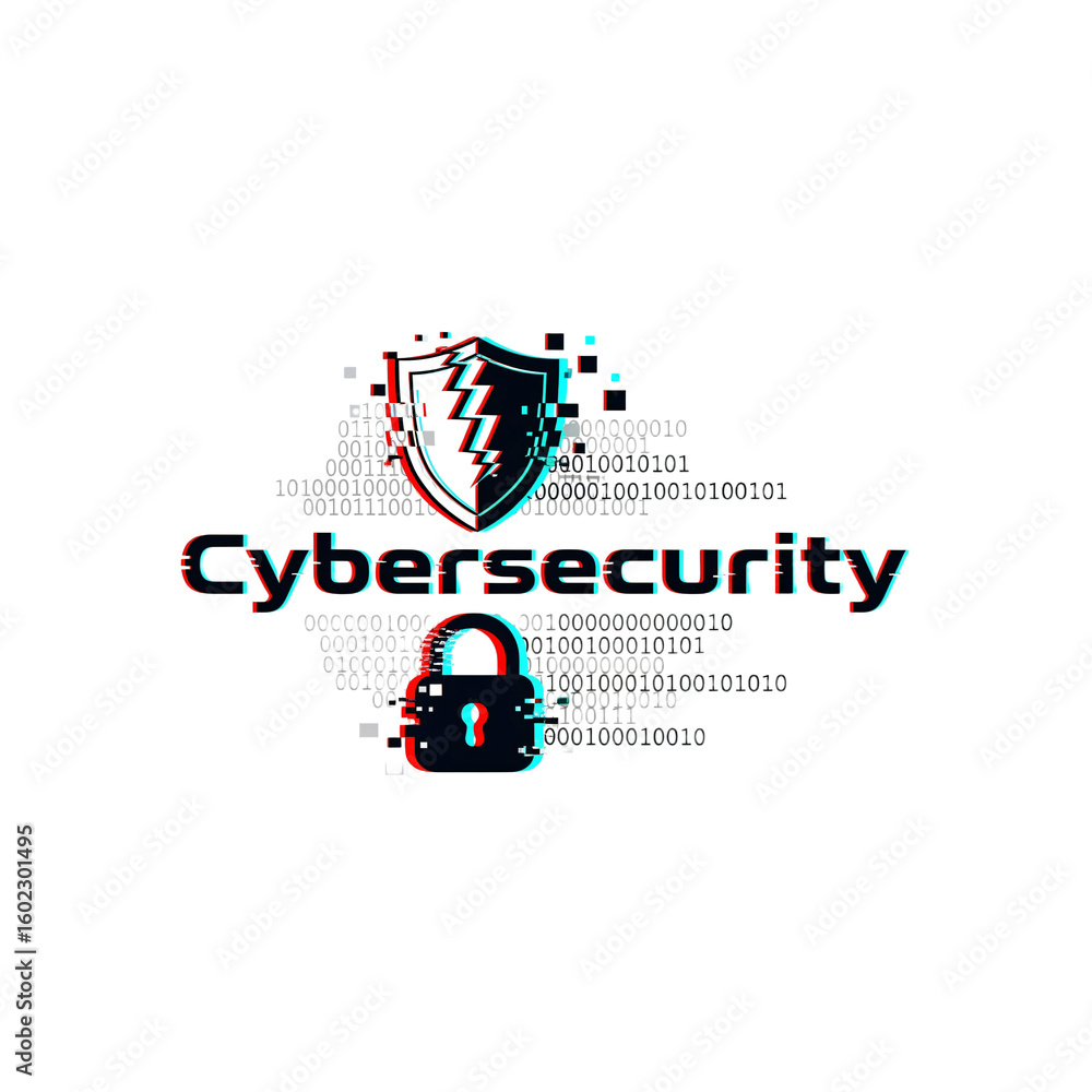 Poster a glitch distorted digital style logo for 