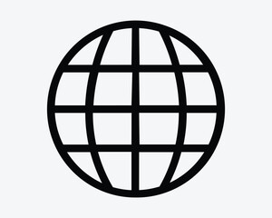 Round Globe Wire Frame Earth Sphere Circle 3D Travel Map International Geography World Worldwide Black White Icon Sign Symbol Vector Illustration Artwork