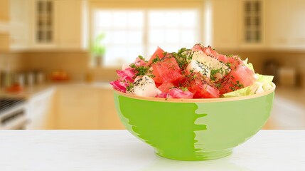 Fresh watermelon salad bowl kitchen counter healthy food