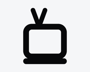 Square TV Console Entertainment Appliance Media Display Broadcast Monitor Device Antenna Aerial Black White Icon Sign Symbol Vector Illustration Artwork