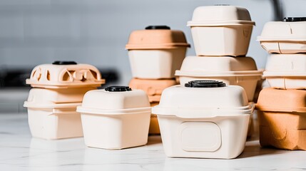 Eco-friendly food containers stacked kitchen counter