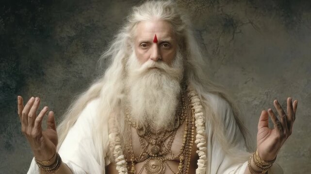 Divine origin figure: Brahma temple symbol, cosmic wisdom, sacred presence, spiritual force, ancient scripture, eternal flame, celestial realm, universal order, holy truth, mystic form, deity power