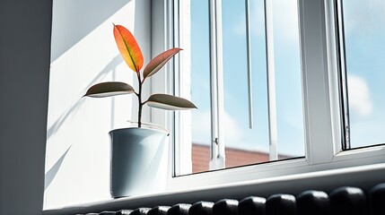 Young rubber plant pot sunlight windowsill home decor