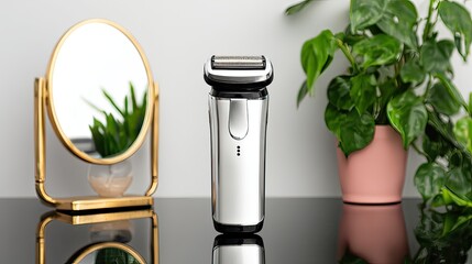 Electric razor bathroom countertop plants mirror