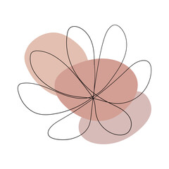 Line Flower with Heart Shape. Minimal line flower with a soft pink heart background, combining contour elegance and gentle emotion.