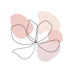 Line Flower with Heart Shape. Minimal line flower with a soft pink heart background, combining contour elegance and gentle emotion.