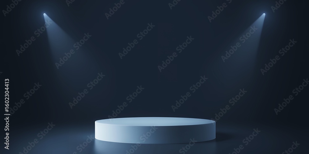 Aufkleber empty illuminated stage platform with two light beams against a dark background