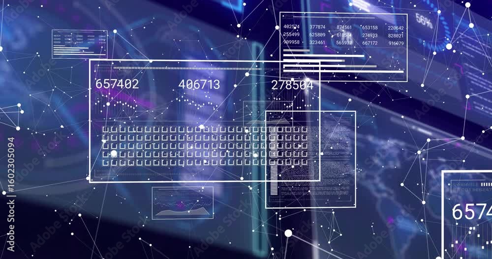 Poster after outlines fading in keyboard shifting as nodes moving, numbers updating to visualize data flow