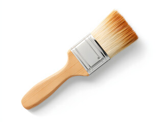 Flat 3D-Rendered Paintbrush Icon with Wooden Handle and Soft Bristles on Transparent Background , Modern UI Design

