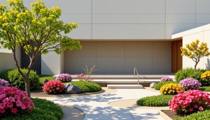 a cultural architectural lgbt pride background with minimalist japanese zen garden layout and pride motifs, on hand painted ceramic textures, designed for inclusive architectural firm branding.