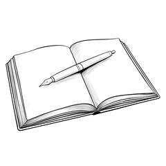 Line Art Open Book with Pen on Top Illustration Graphic. Ai Generated Images