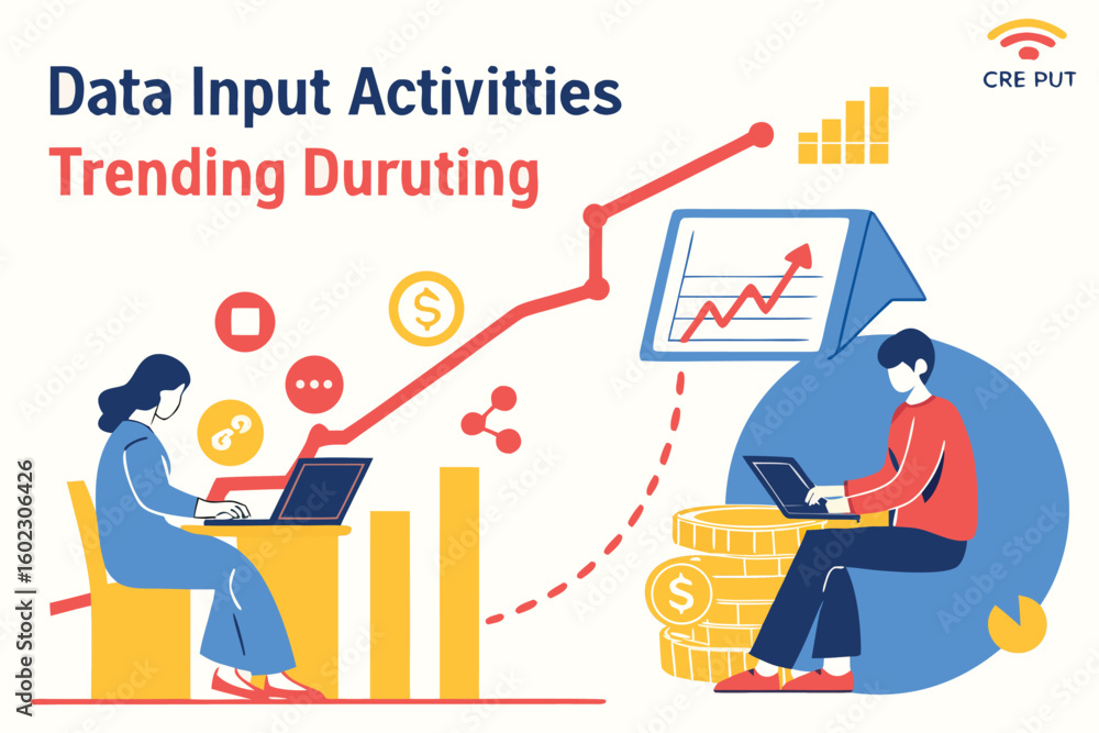 Poster data input activities promoting trending insights and analytics in a modern digital workspace settin
