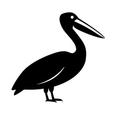 Fototapeta premium Buck bird Minimalist bird illustration, black outline, white background, long-necked wading bird, heron silhouette, simple curved lines, graphic design style, vector art, stylized wildlife icon, clean