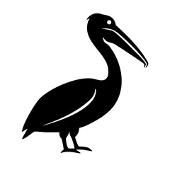 Fototapeta premium Buck bird Minimalist bird illustration, black outline, white background, long-necked wading bird, heron silhouette, simple curved lines, graphic design style, vector art, stylized wildlife icon, clean