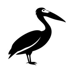Fototapeta premium Buck bird Minimalist bird illustration, black outline, white background, long-necked wading bird, heron silhouette, simple curved lines, graphic design style, vector art, stylized wildlife icon, clean